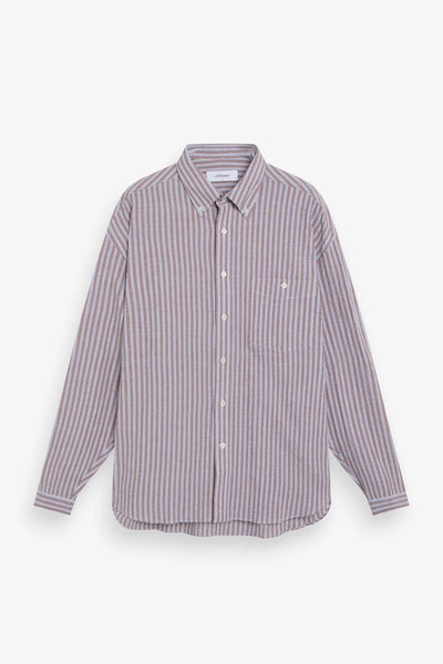Seersucker Regular Shirt - Blue/Brown Stripes