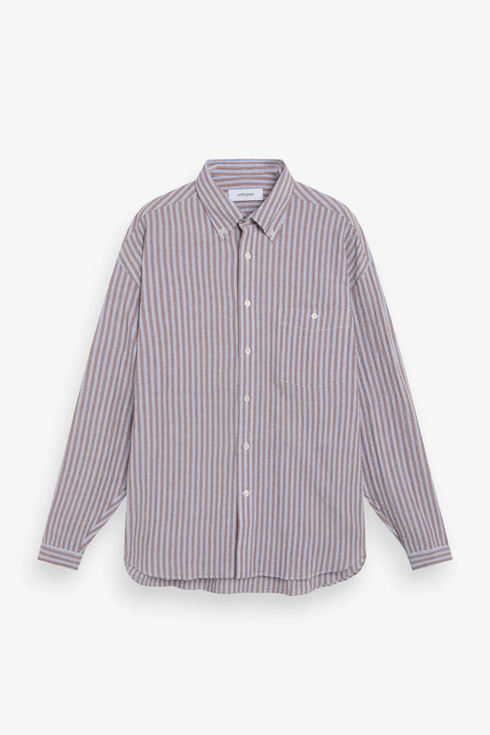 Seersucker Regular Shirt - Blue/Brown Stripes