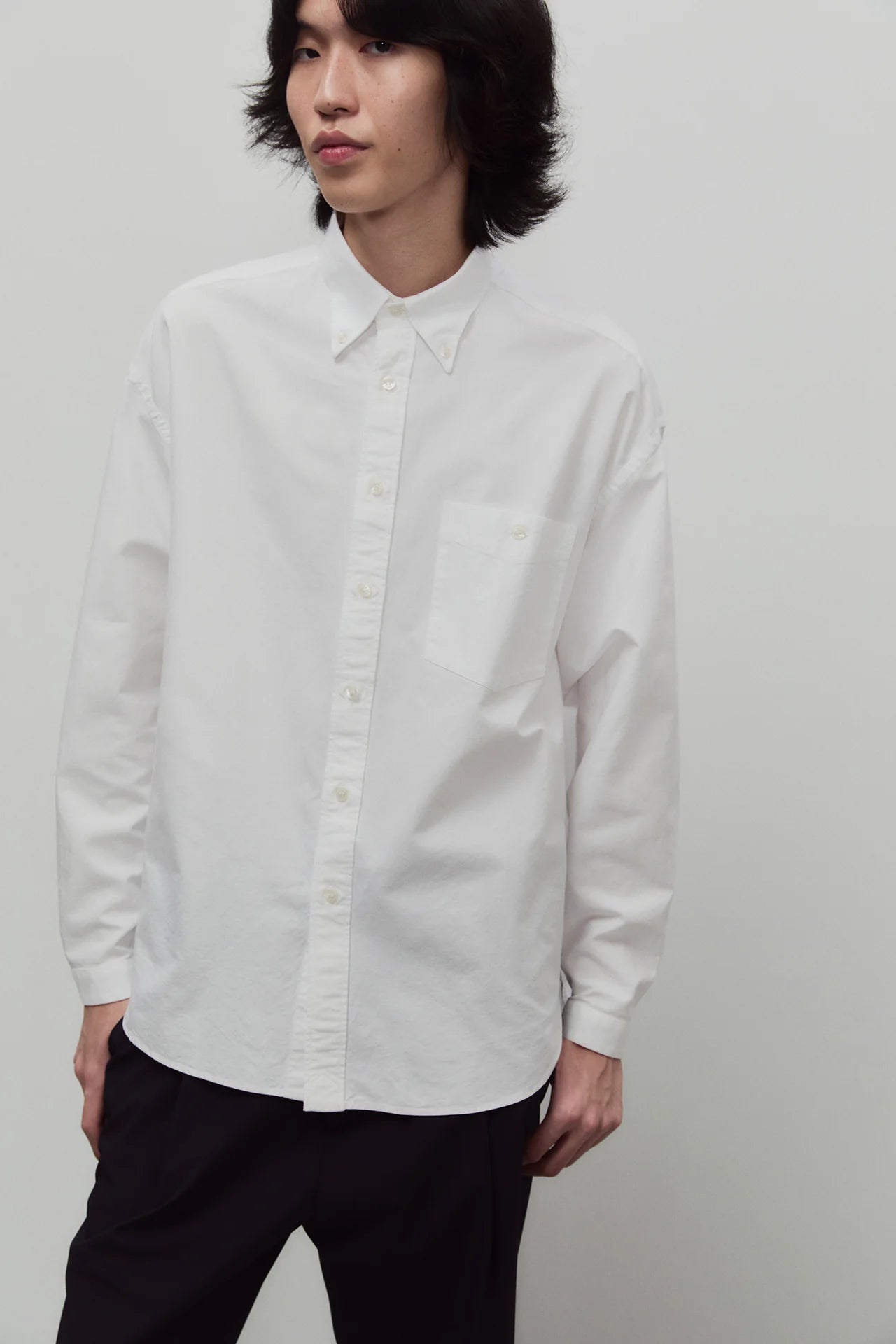 Long Sleeve Baggy Oxford Shirt - White