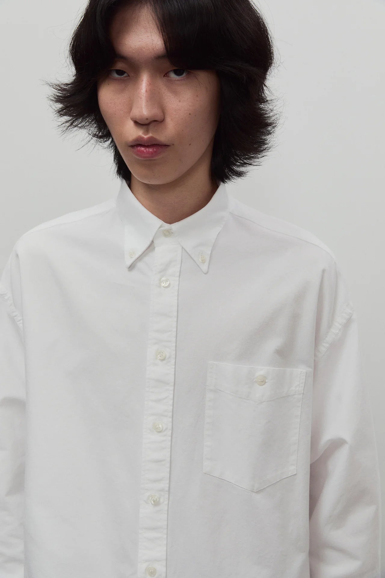 Long Sleeve Baggy Oxford Shirt - White