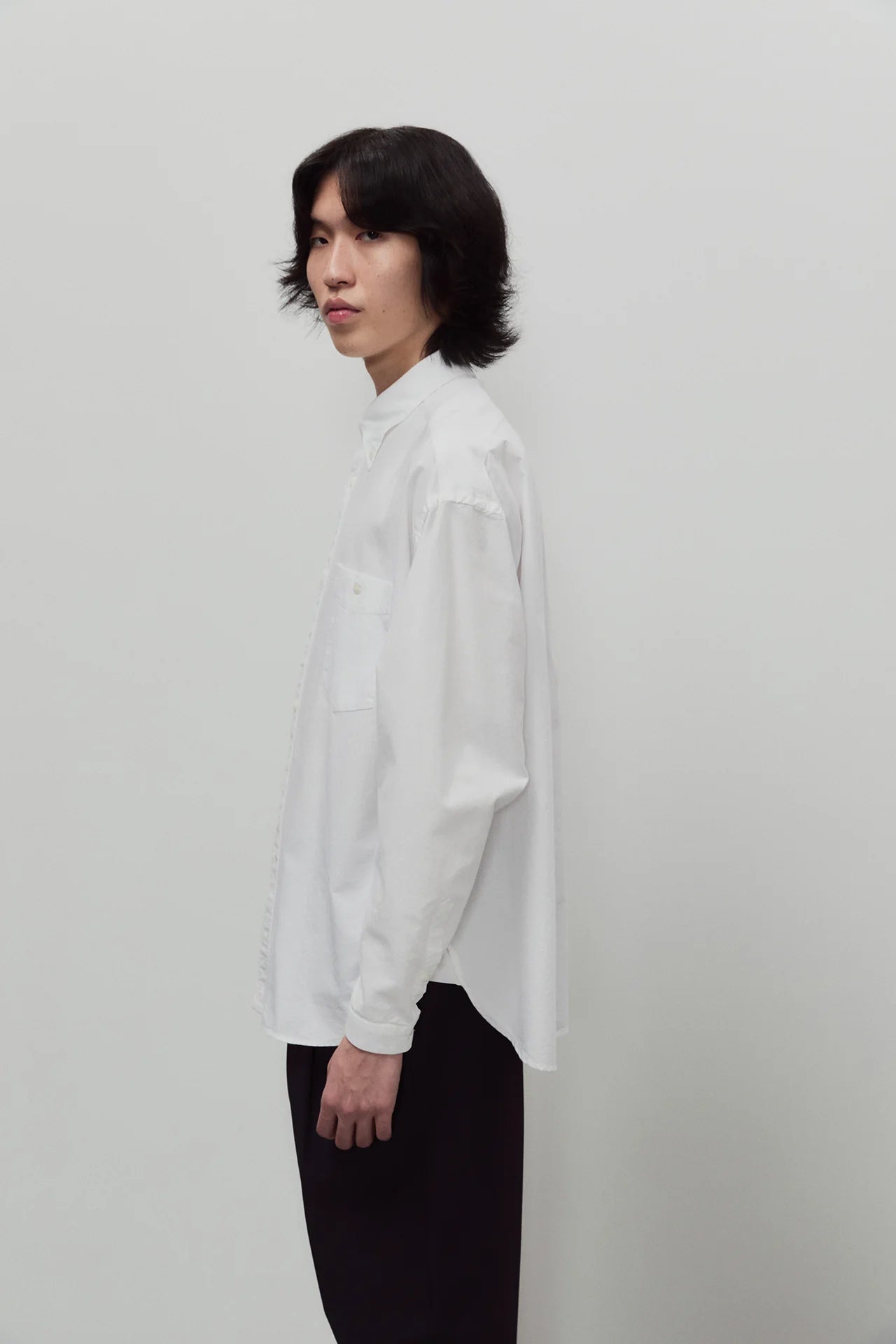 Long Sleeve Baggy Oxford Shirt - White