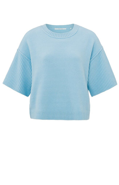 Boatneck Sweater with Rib Sleeves - Cerulean Blue