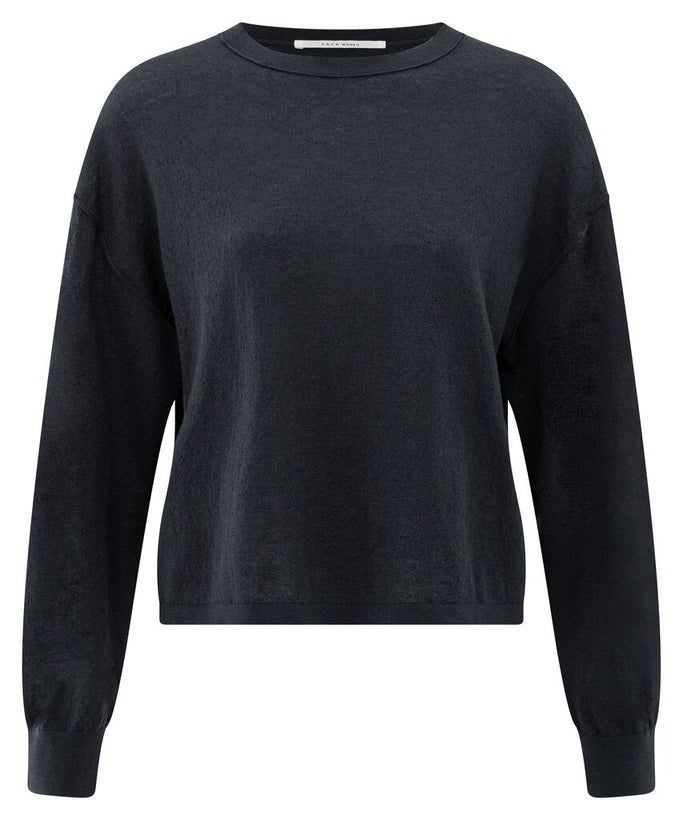 Textured Round Neck Sweater - Inkwell Blue