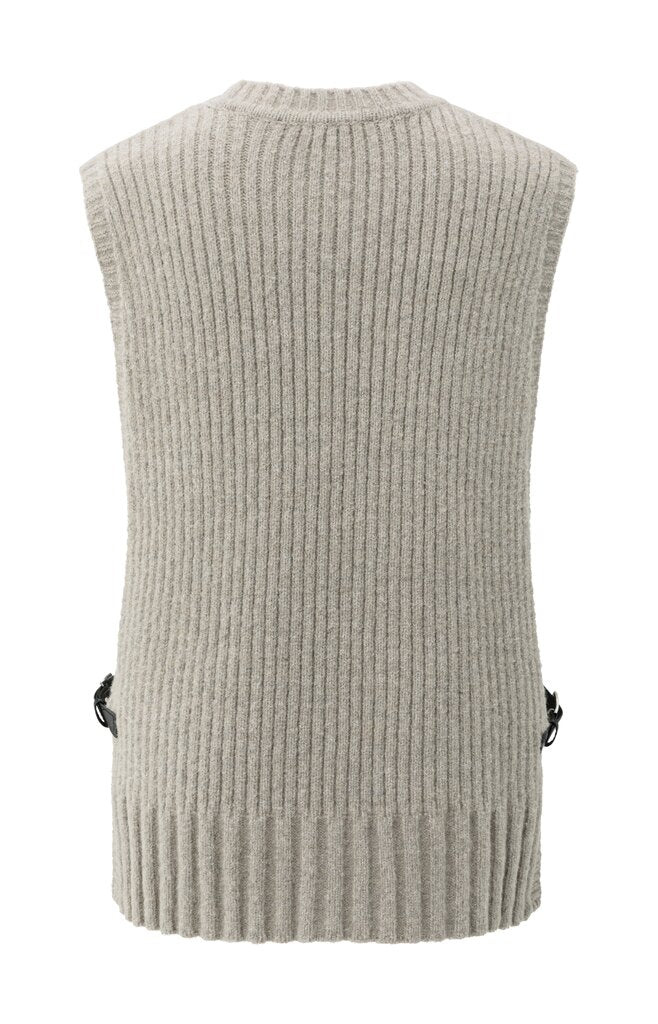 Rib Stitch Spencer Vest - Brownish Grey Melange