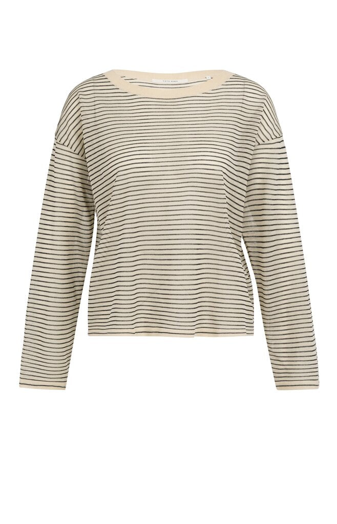 Fine Knitted Stripe Sweater - Creme Beige Dessin