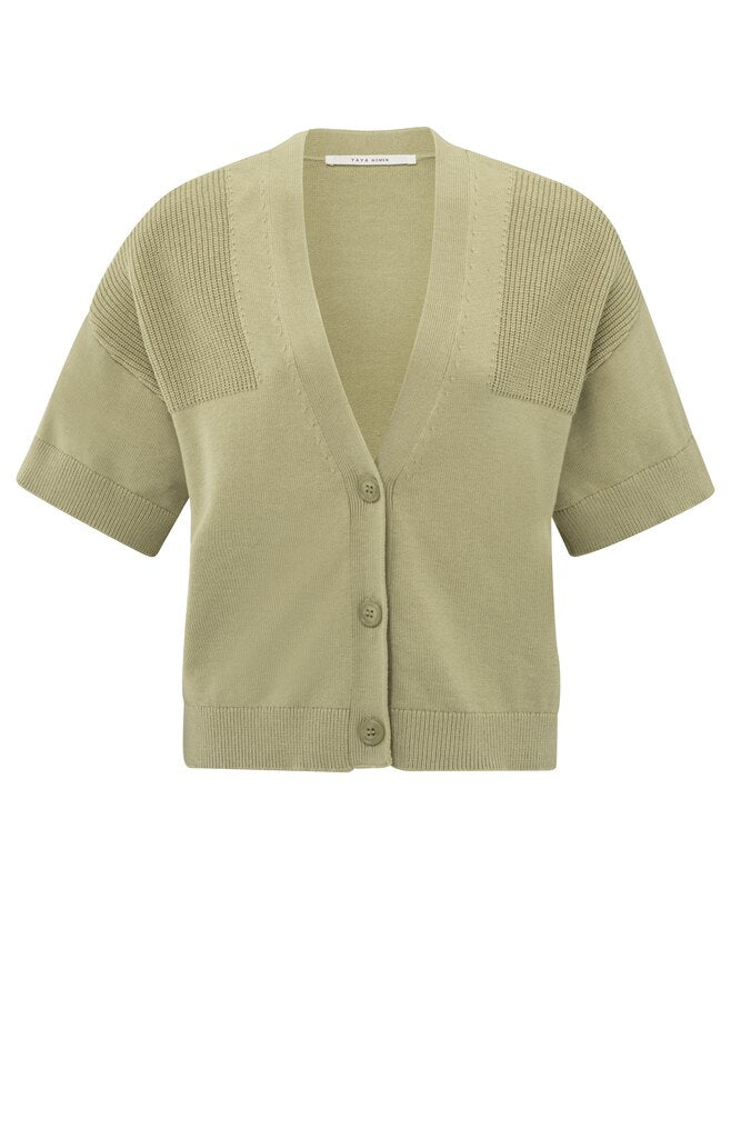 Cardigan with Ribbed Details - Soft Green