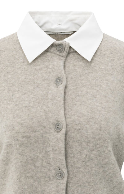 Cardigan With Detachable Collar - Brownish Grey