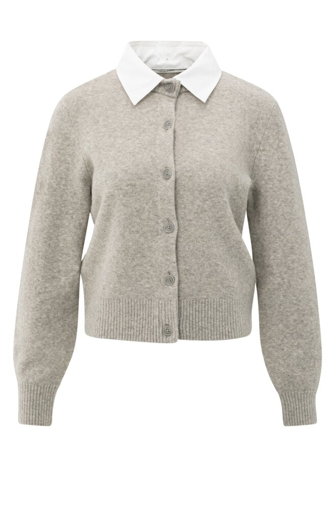 Cardigan With Detachable Collar - Brownish Grey