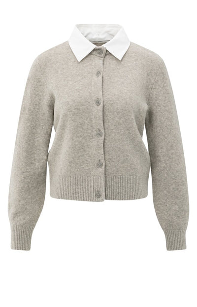Cardigan With Detachable Collar - Brownish Grey