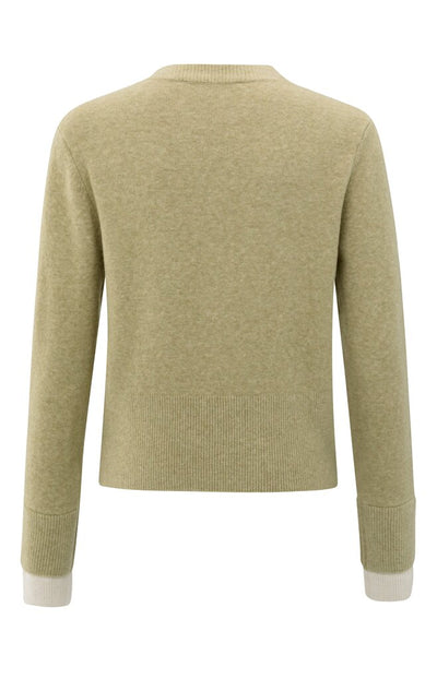 Cardigan with Contrast Details - Olive Green Melange