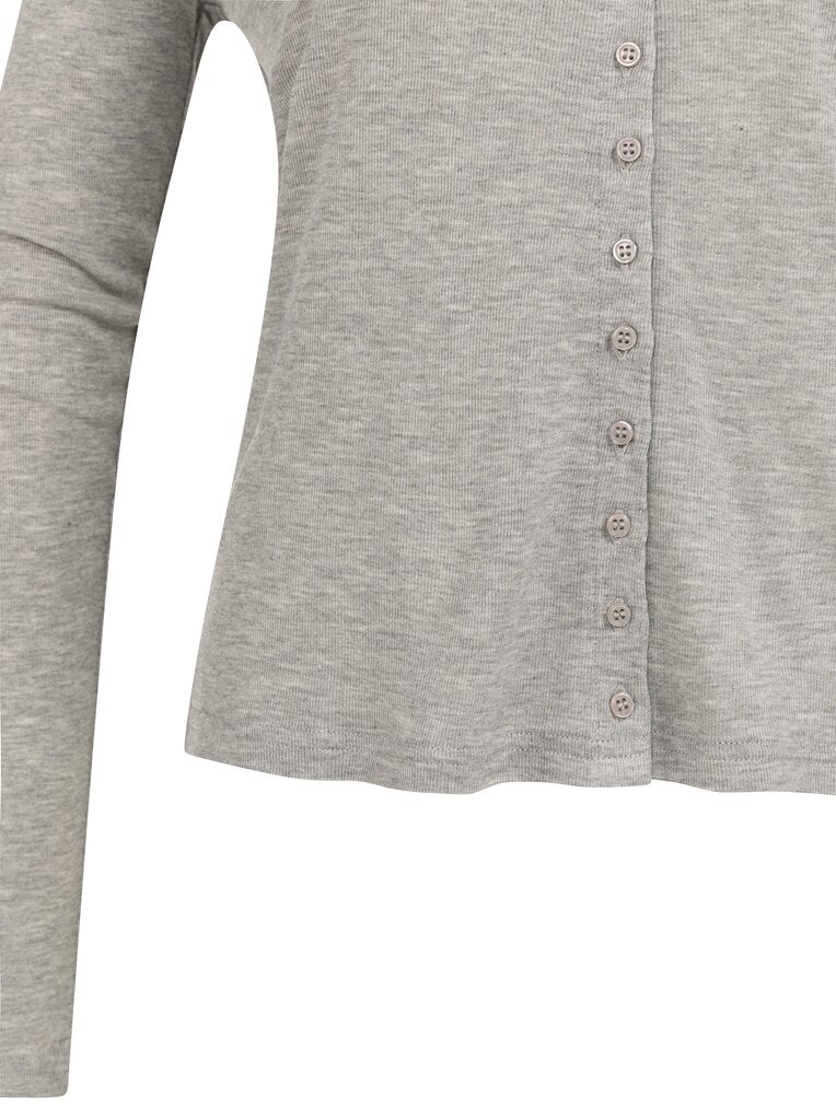 Jersey Cardigan with Buttons - Medium Grey Melange