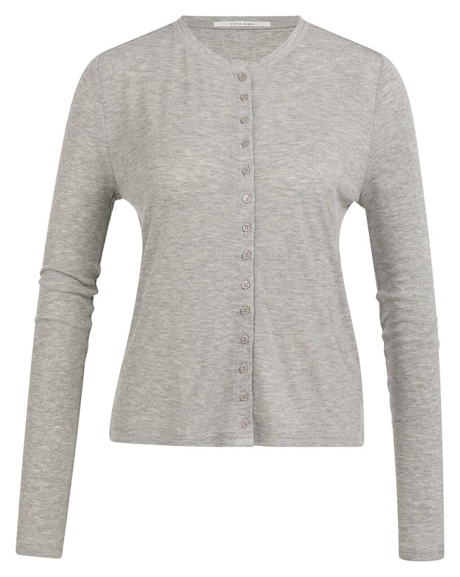 Jersey Cardigan with Buttons - Medium Grey Melange