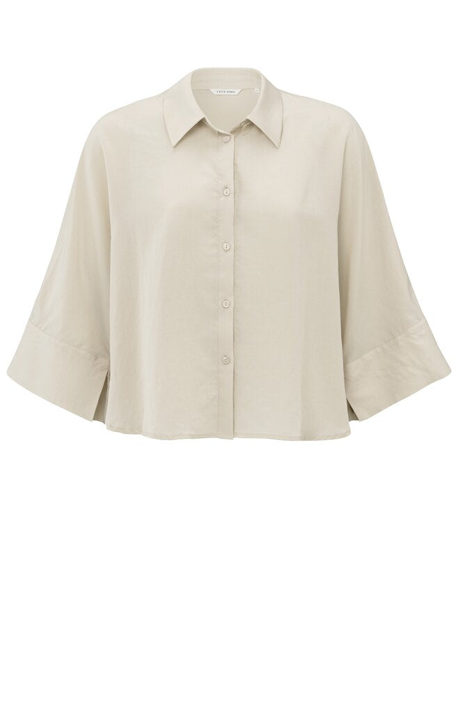 Cropped Loose Fit Blouse - Rainy Day Beige
