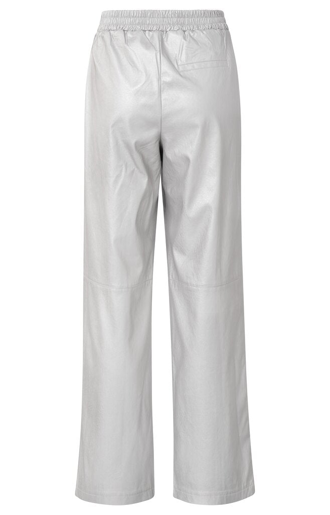 Metallic Faux Leather Wide Leg Trousers - Silver Metallic