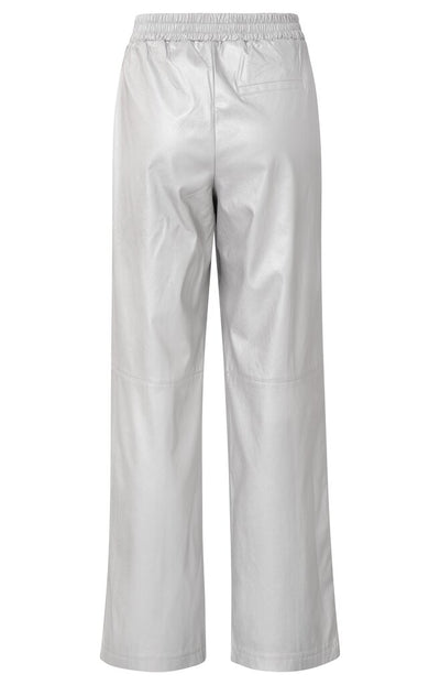 Metallic Faux Leather Wide Leg Trousers - Silver Metallic