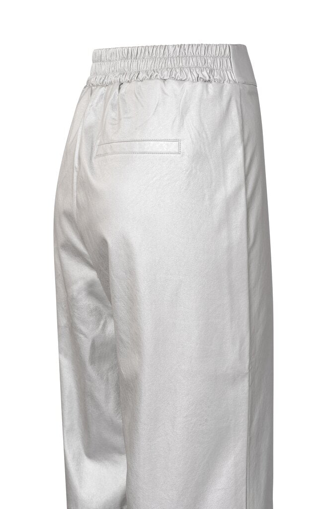 Metallic Faux Leather Wide Leg Trousers - Silver Metallic