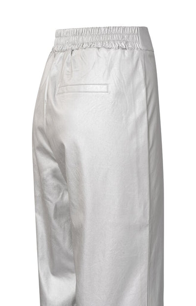 Metallic Faux Leather Wide Leg Trousers - Silver Metallic