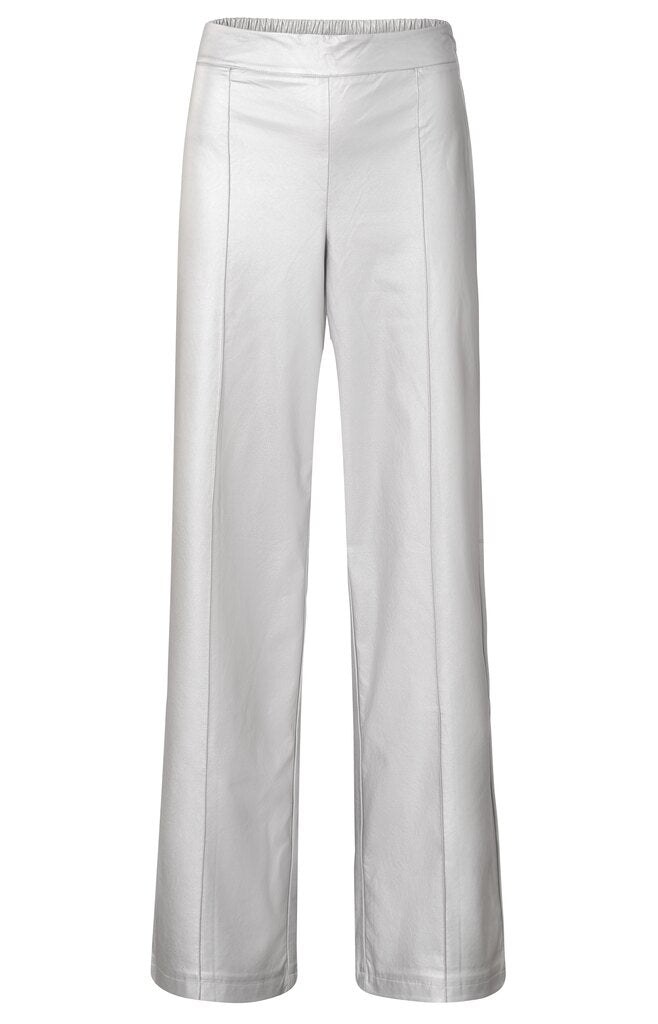 Metallic Faux Leather Wide Leg Trousers - Silver Metallic