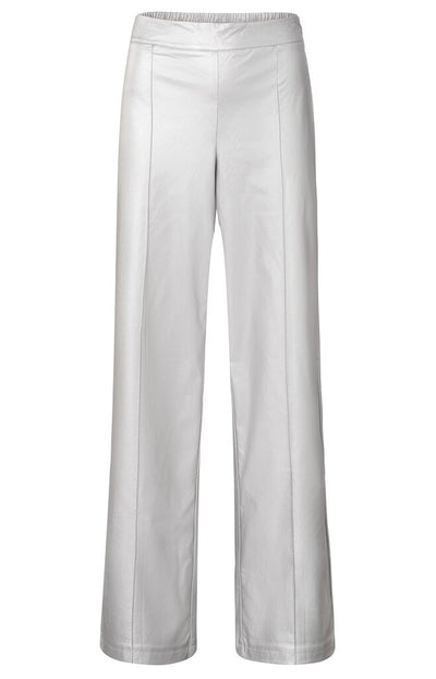 Metallic Faux Leather Wide Leg Trousers - Silver Metallic