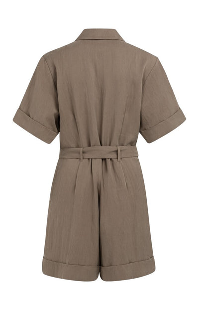 Playsuit with Double Button Closure  & Belt - Washed Brown
