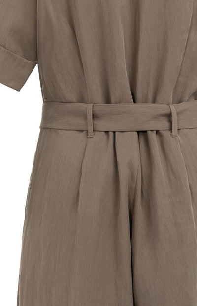 Playsuit with Double Button Closure  & Belt - Washed Brown