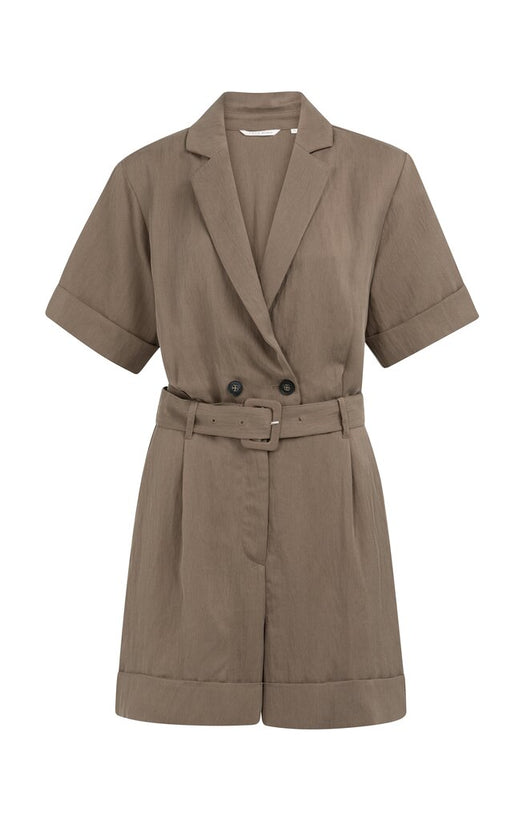 Playsuit with Double Button Closure  & Belt - Washed Brown