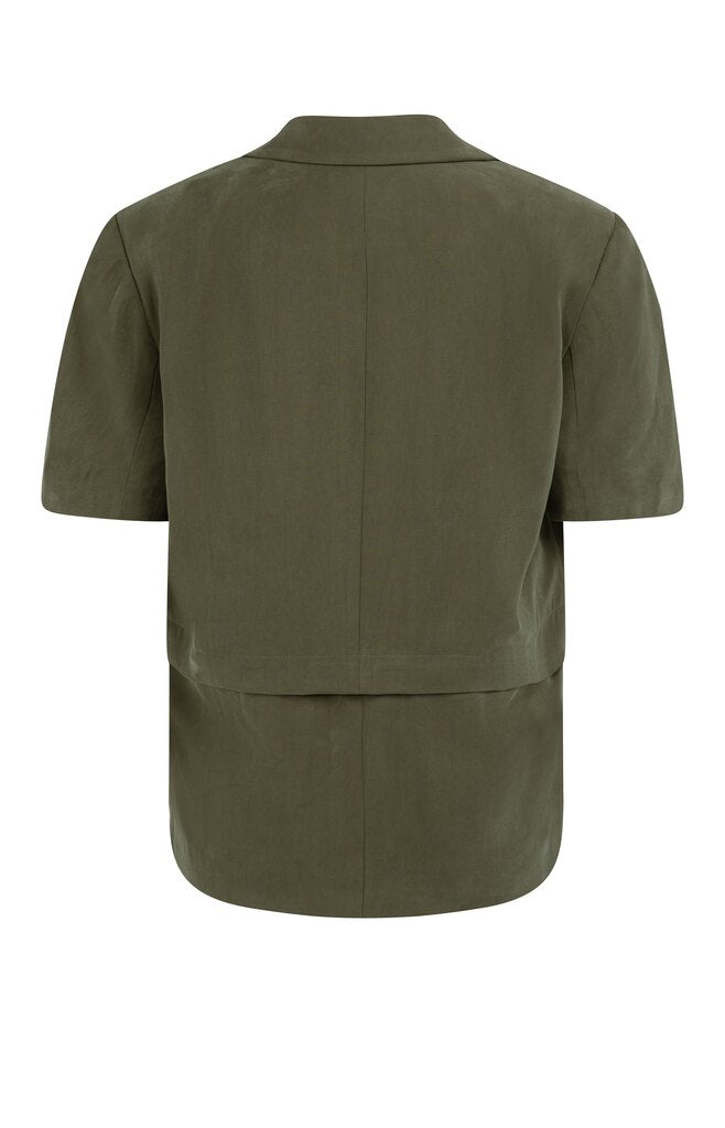 Woven Short Sleeve Blazer - Army Green