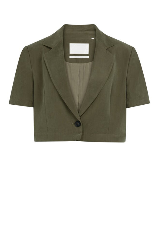 Woven Short Sleeve Blazer - Army Green