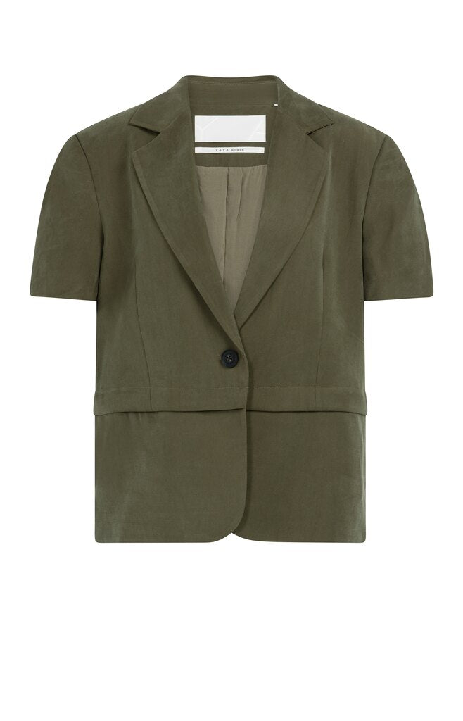 Woven Short Sleeve Blazer - Army Green