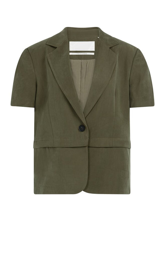 Woven Short Sleeve Blazer - Army Green