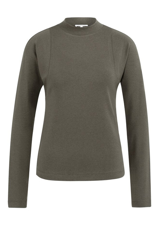 Long Sleeve Mock Neck Top - Brown