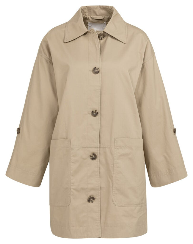 Oversized Cotton Trench Jacket - Sandstone Beige