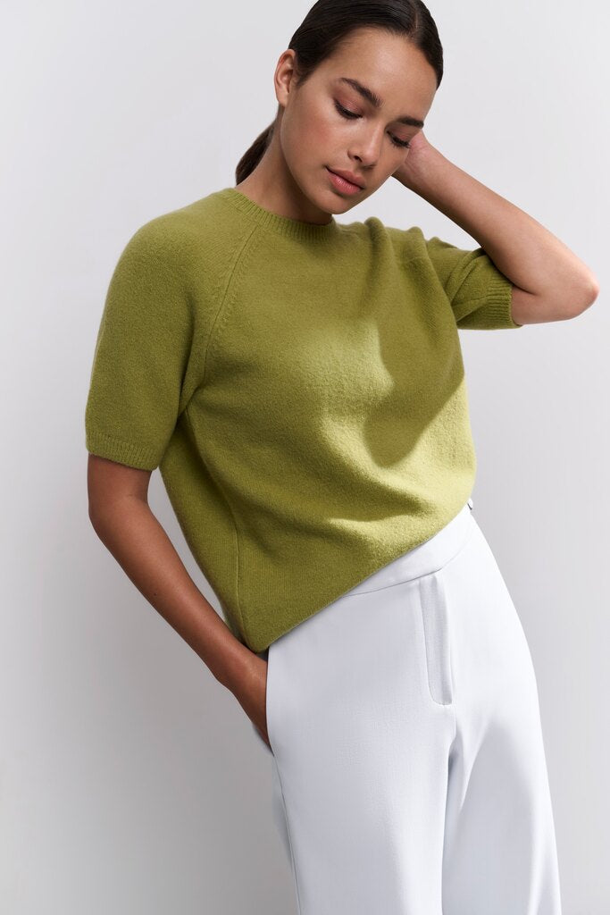 Raglan Short Sleeve Sweater - Olive Green