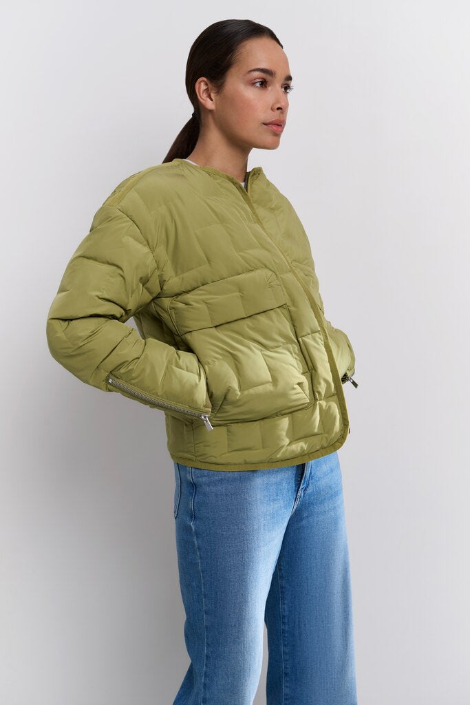 Short Quilted Jacket - Olive Green