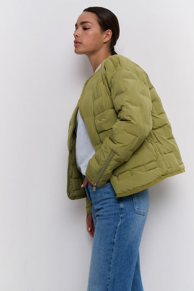 Short Quilted Jacket - Olive Green