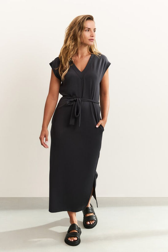 V - Neck T-Shirt Dress - Washed Black