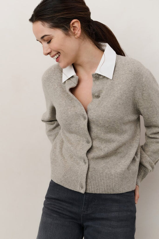 Cardigan With Detachable Collar - Brownish Grey