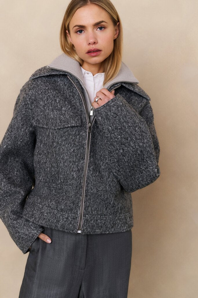 Short Boucle Jacket - Black Oyster Melange