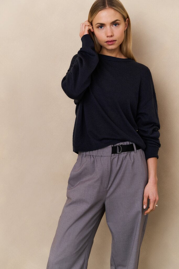 Textured Round Neck Sweater - Inkwell Blue