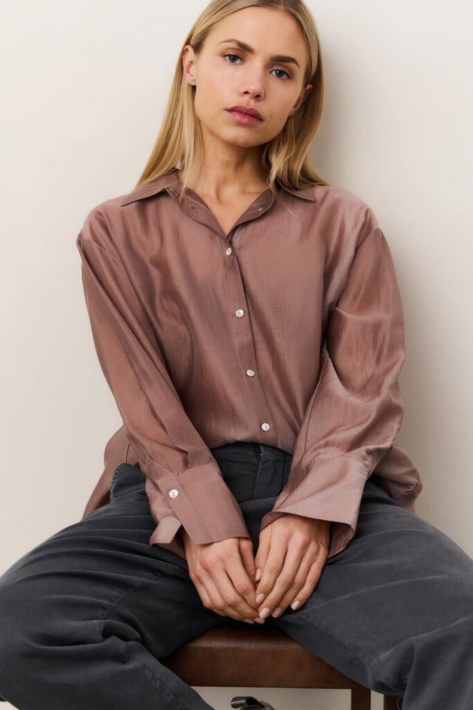Sheer Blouse with Back Slit - Blush Pink