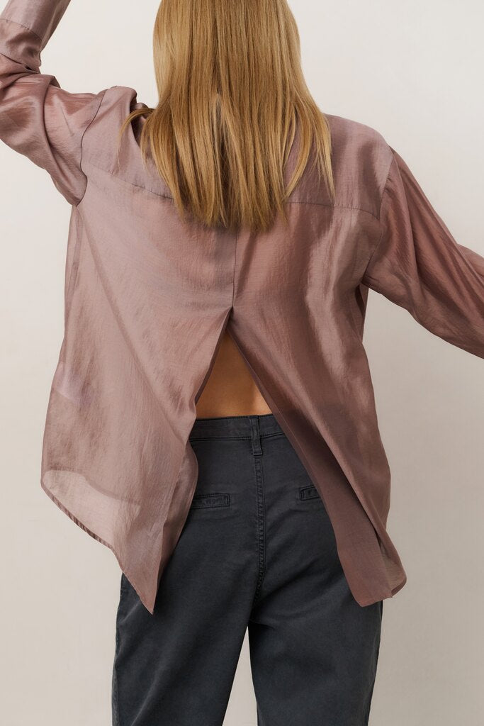 Sheer Blouse with Back Slit - Blush Pink