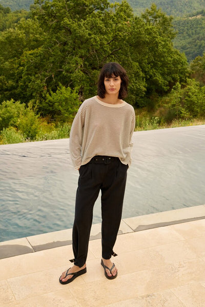 Fine Knitted Stripe Sweater - Creme Beige Dessin