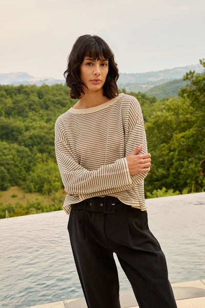 Fine Knitted Stripe Sweater - Creme Beige Dessin