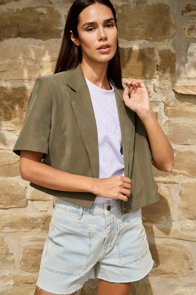 Woven Short Sleeve Blazer - Army Green