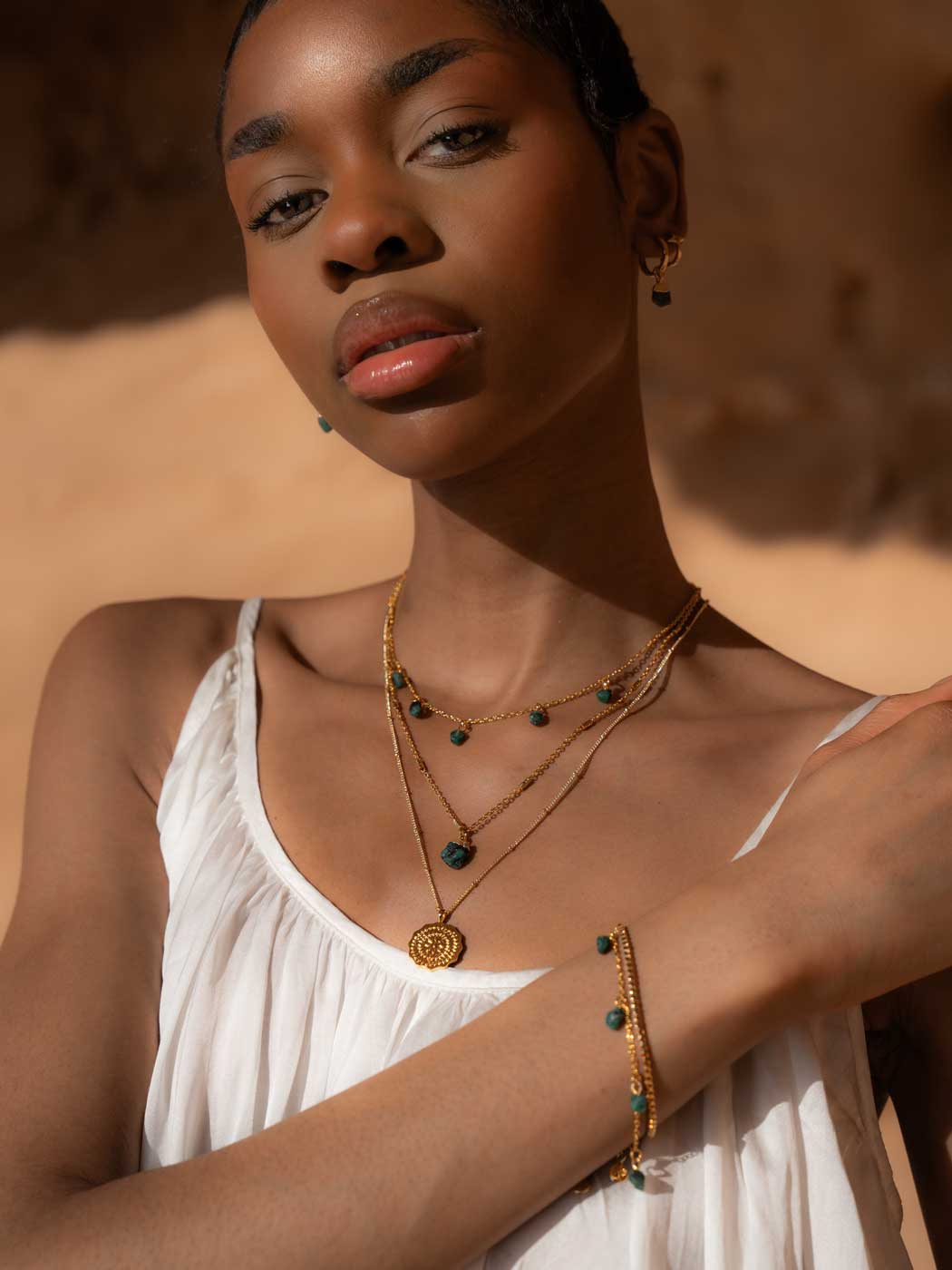 Mohica Raw Emerald Hoops - Gold Plating/Emerald