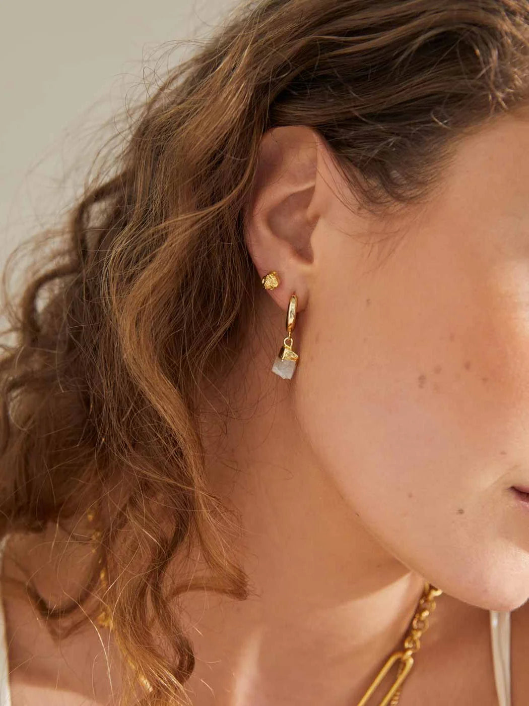 Luna Moonstone Hoops - Gold Plating