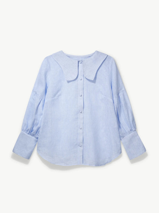 'NO MORE NOBODY' - Habiba Blouse Organic Linen - Blue