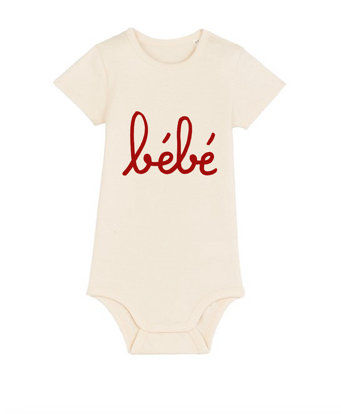 Bébé Organic Cotton Bodysuit - Natural/Red Lettering