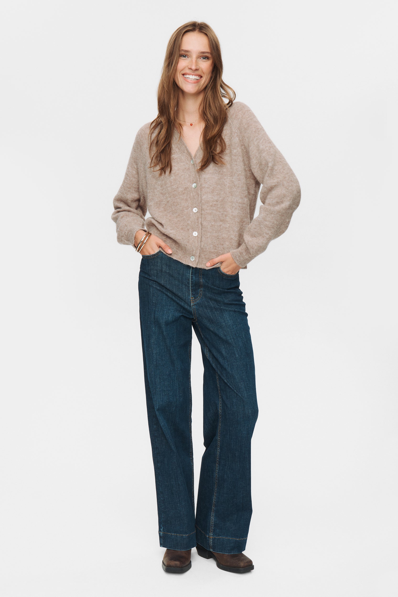 Nuriette V-Neck Cardigan - Taupe Grey