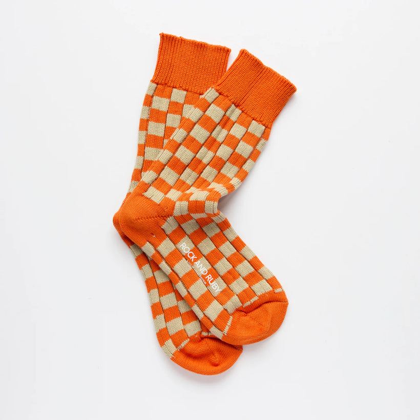 Edith Cotton Socks - Terracotta Check